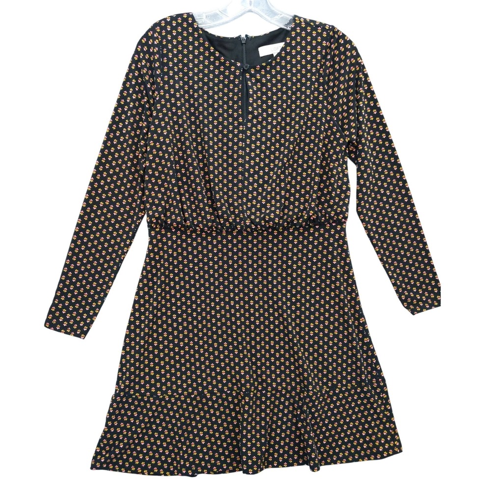 LOFT Floral Print Long Sleeve Dress Mini‎ Black Casual Career Size 6P